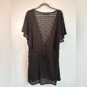 Apt. 9 Black Open-Knit Crochet Swim Coverup with Waist Tie